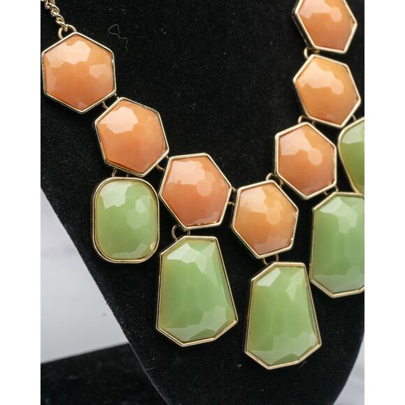 Colorful Green & Orange Resin Bubble Bib Statement Necklace - Picture 5 of 5